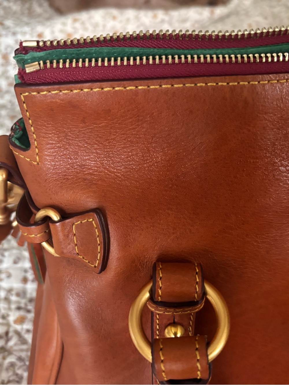 Dooney & Bourke Natural Color Vachetta Leather Satchel with Gold Hardware - Picture 7 of 16